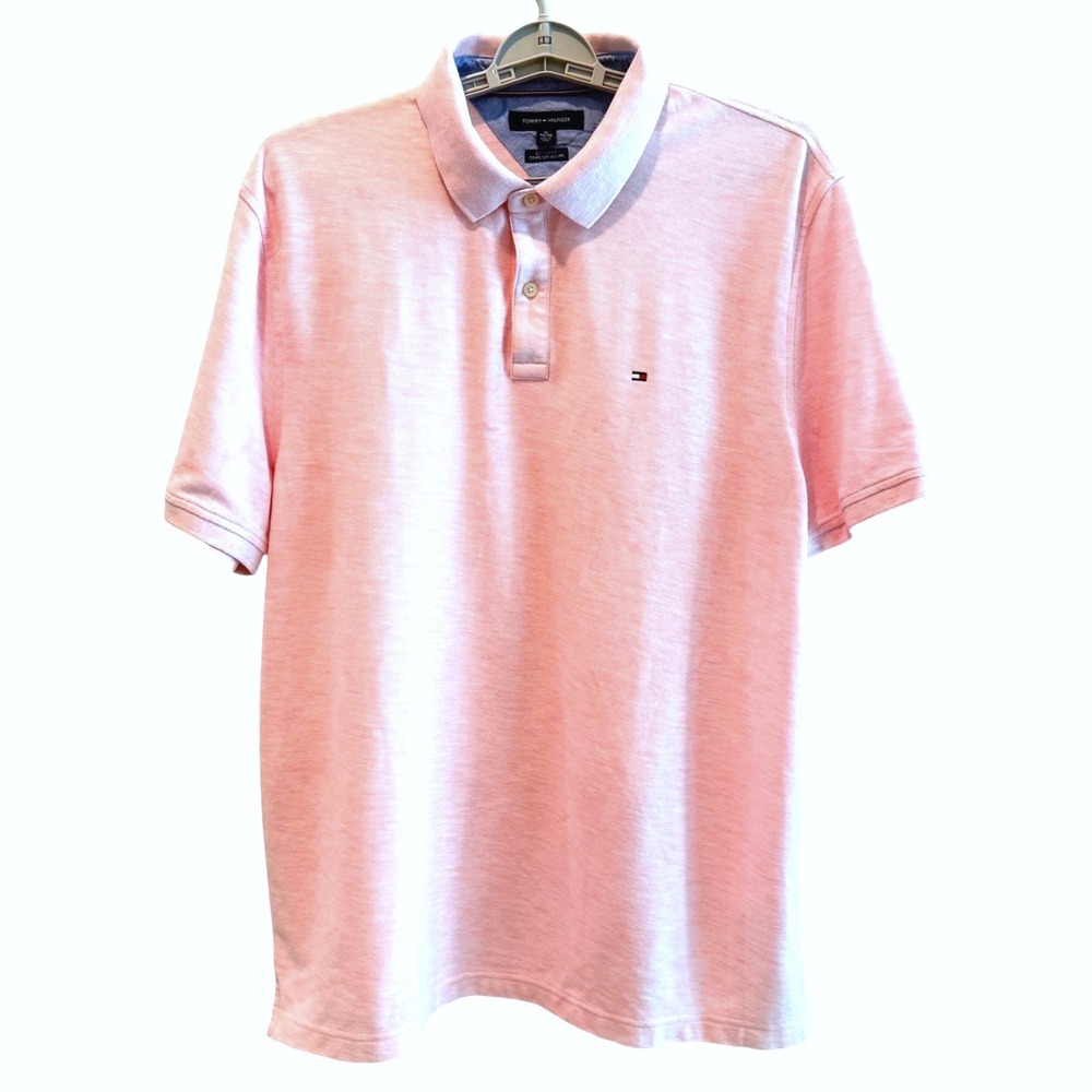 Tommy Hilfiger Mens XL Pink Custom‎ Fit Short Sleeve Polo Shirt Logo Slub Knit - Picture 2 of 6